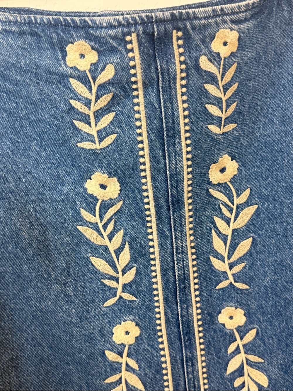 Sezane Embroidered Denim Pencil Skirt in Medium Blue - Picture 2 of 5